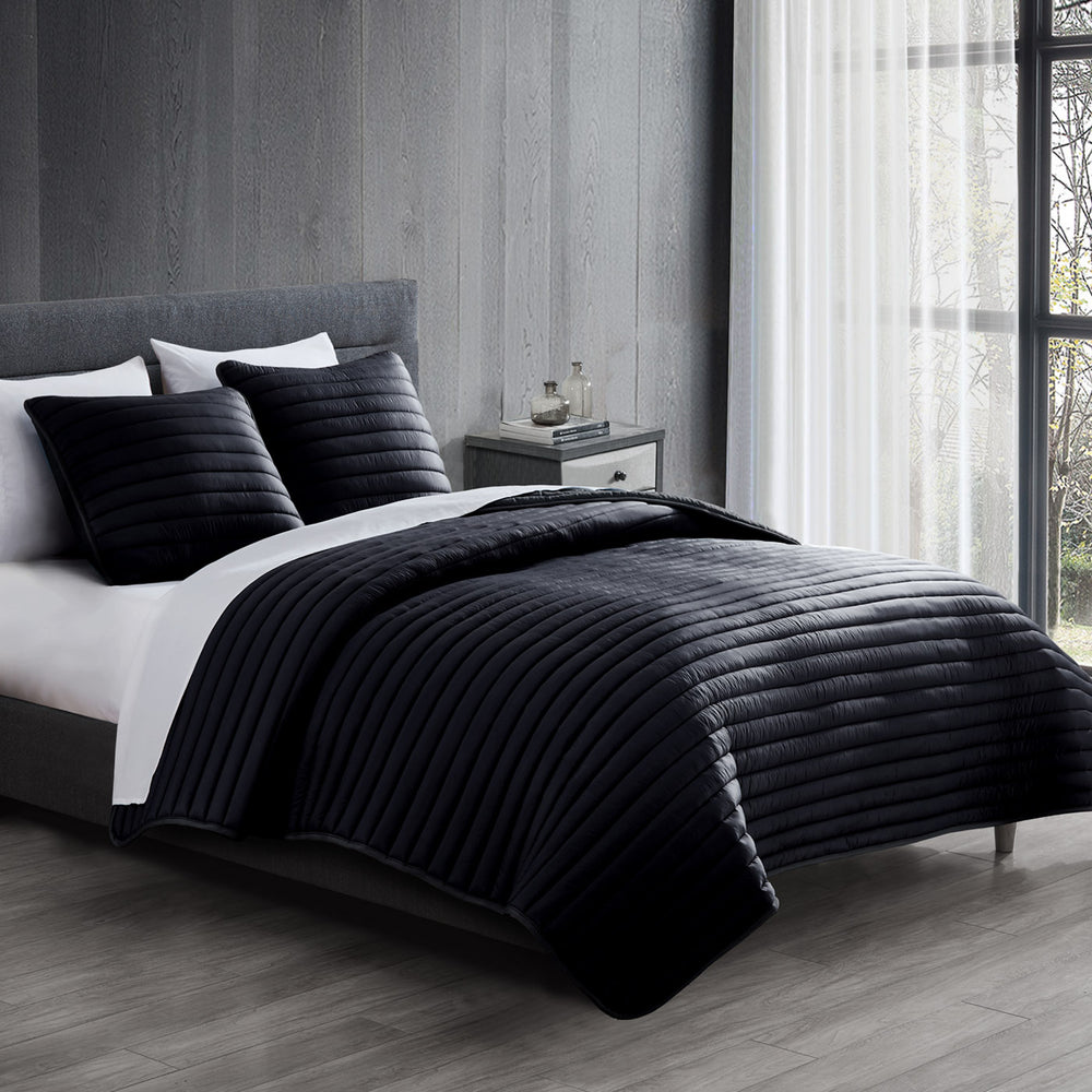 English Elm Excursion Puffer Quilted Comforter Set - 3-Piece F/Q Black For Modern Comfort & Style Upgrade B340P341953