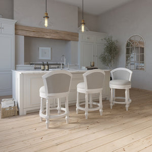 English Elm 26" Farmhouse Barrel Back Swivel Counterstool Upholstered Wood Frame Kitchen Island Seating White B2751P436470