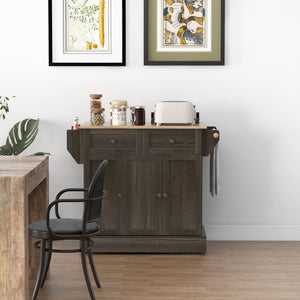 English Elm HOMCOM Butcher Block Kitchen Island on Wheels with 3 Cabinets, Drawers, Towel & Spice Rack, Brown W2225P217420