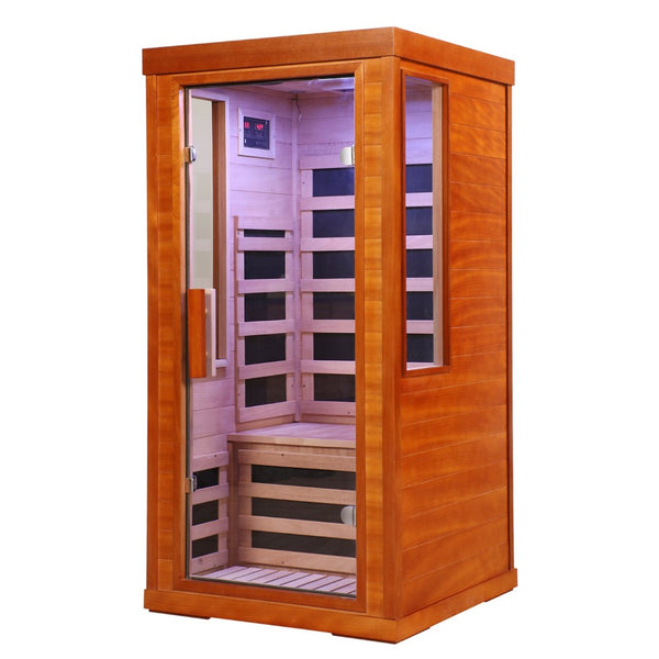 English Elm Home Infrared Sauna with Chromotherapy Carbon Fiber Panels Okoume Wood Spa Cabinet W3973S00009