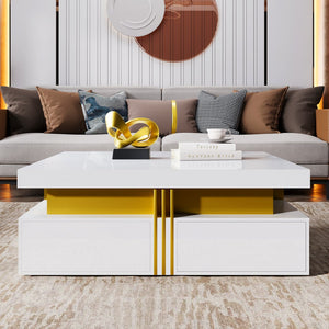 English Elm Modern Square Storage Coffee Table with 4 Drawers, 43.3" Top, Minimalist Durable MDF Design, White Glossy White CH359402AAK