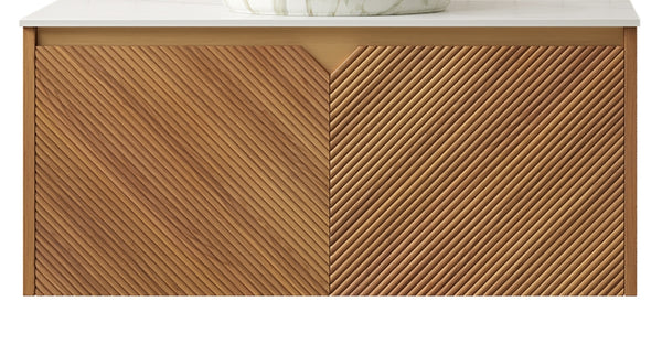 English Elm RUBEN 36" Wall-Mounted Brown Oak Vanity with Carrara Countertop, Soft-Close Doors, Modern Trim W2615P303717
