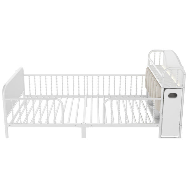 English Elm Twin Solid Wood Platform Bed with Guardrail for Kids, Low-Profile Sturdy Pine Frame, Safe Sleep Solution White 45.87 L x 17.72 W x 11.22 H W2593P337454