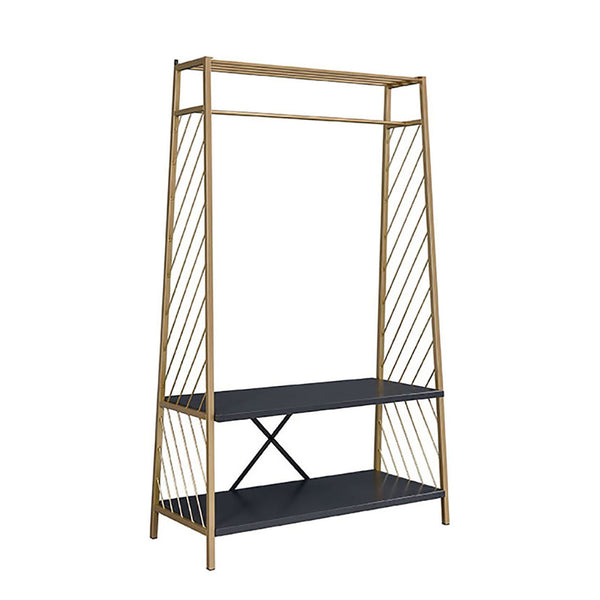 English Elm Gold Gold and Black Hall Tree with Two-Tier Shelves, Hanging Rail, Metal Frame for Entryway Decor B062P191051