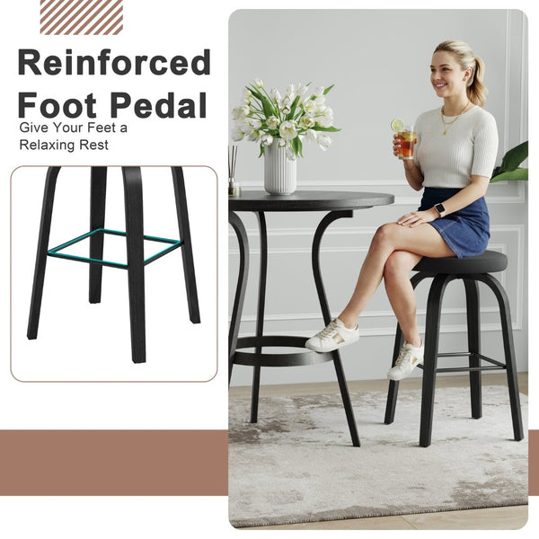 English Elm Swivel Backless Counter Stools Set of 2 with Fabric Seat Bentwood Legs Mid-century Modern Black W3107P446849