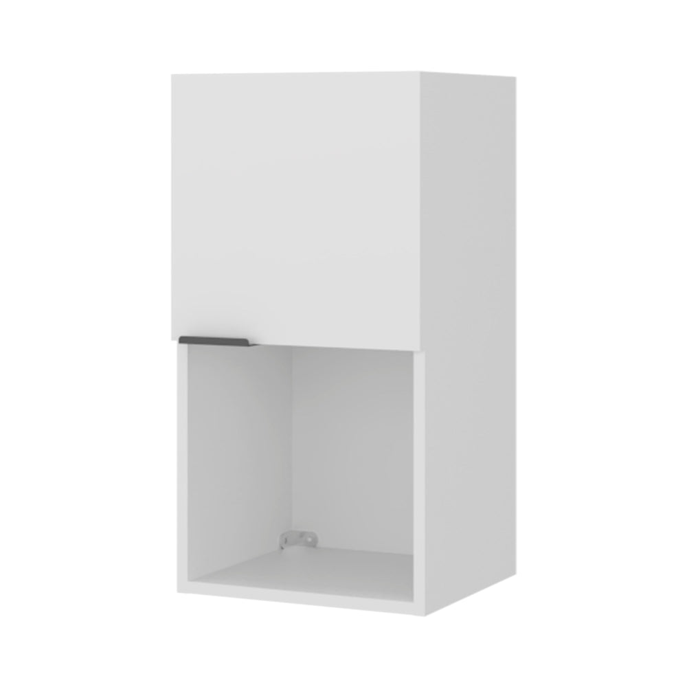 English Elm White Wall-Mounted Medicine Cabinet with Concealed Storage and Open Shelf for Organized Bathrooms B062P389908