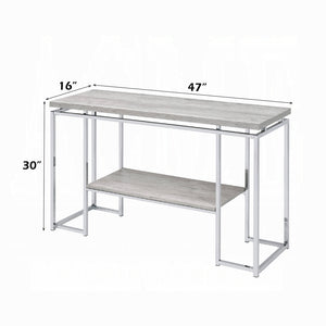 English Elm Modern Minimalist End Table with White Wood Top and Gold-Finish Metal Legs for Chic Living Spaces Chrome,Oak 21.5 L x 52.5 W x 7 H B2741P337715