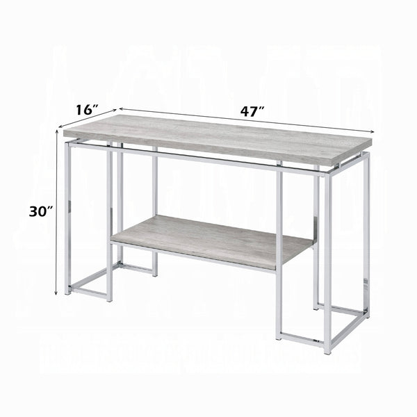 English Elm Modern Minimalist End Table with White Wood Top and Gold-Finish Metal Legs for Chic Living Spaces Chrome,Oak 21.5 L x 52.5 W x 7 H B2741P337715
