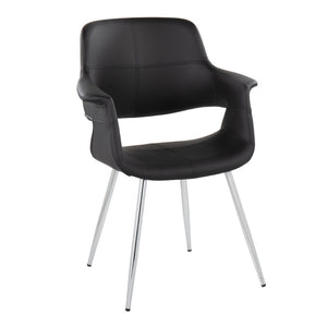 English Elm Vintage Glamour Art Deco Chair Set Of 2 In Chrome Metal & Black Faux Leather For Chic Interiors B202P223669-GIGA
