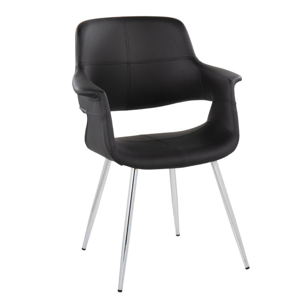 English Elm Vintage Glamour Art Deco Chair Set Of 2 In Chrome Metal & Black Faux Leather For Chic Interiors B202P223669-GIGA