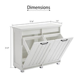 English Elm Two-Compartment Tilt-Out Trash Cabinet, Pet Proof Kitchen Trash Cabinet With Cutting Board, Free Standing Laundry Sorter Cabinet, Laundry Hamper, White