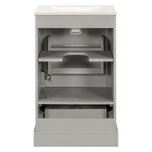 English Elm 20 Inch Bathroom Vanity with Ceramic Sink, Soft-Close Door, Adjustable Shelf, Smart Storage Organizing Design Grey N729P299505E