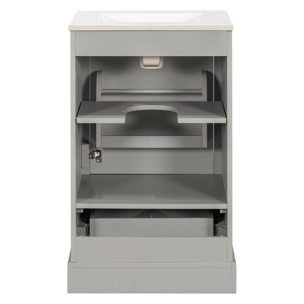 English Elm 20 Inch Bathroom Vanity with Ceramic Sink, Soft-Close Door, Adjustable Shelf, Smart Storage Organizing Design Grey N729P299505E