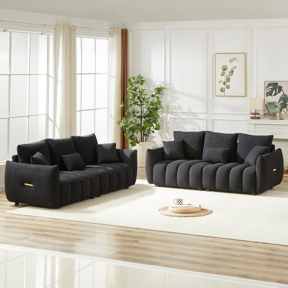 English Elm 3 Seater Cozy Modern Sofa Set - Teddy Fleece Upholstery, Wooden Frame, 6 Cushions, Stylish Comfort W1193S00164