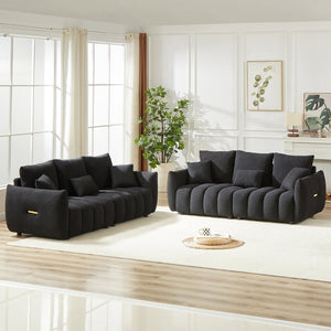 English Elm 3 Seater Paired Teddy Fleece Sofa Set Pine Frame Living Room Seating with Cushions Black W1193S00186
