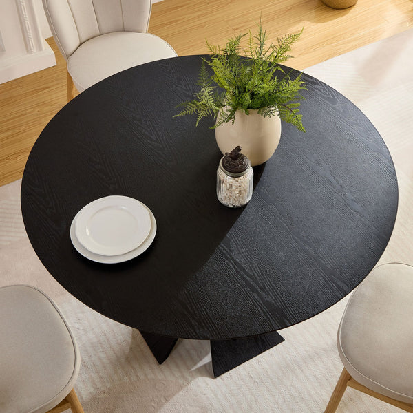 English Elm 47.24'' Round Modern MDF Dining Table for 4-8 Guests — Durable Eco-Friendly Top, Easy Assemble Black W876S00286