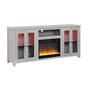 English Elm Emerson 70 Inch Fireplace Tv Stand with Led Accents Electric Heater and Media Storage Light Gray B2749P413266