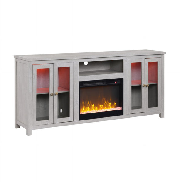 English Elm Emerson 70 Inch Fireplace Tv Stand with Led Accents Electric Heater and Media Storage Light Gray B2749P413266