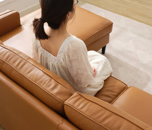 English Elm 94.5-Inch L-Shaped Genuine Leather Sectional Sofa With Right Chaise Lounge - Modern Tan Comfort W791S00021