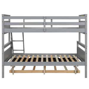 English Elm Twin Pine-over-Full Bunk Bed with Attached Ladder, Trundle & Full-Length Guardrail for Space-Saving Rooms Gray SM000208AAE-1
