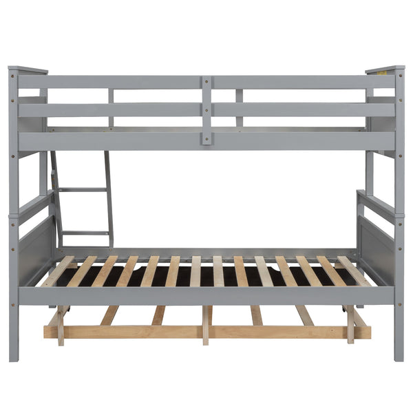 English Elm Twin Pine-over-Full Bunk Bed with Attached Ladder, Trundle & Full-Length Guardrail for Space-Saving Rooms Gray SM000208AAE-1