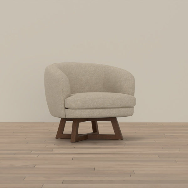 English Elm Swivel Barrel Accent Chair with X Base Foam Seat Neutral Beige Living Room Lounge B2709P496282