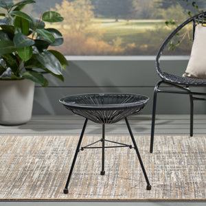 English Elm Christopher Knight Home® - NUSA Side Table with Tempered Glass Top and Handcrafted Rattan Base — Modern Outdoor Accent Table Black 66627.00BLK