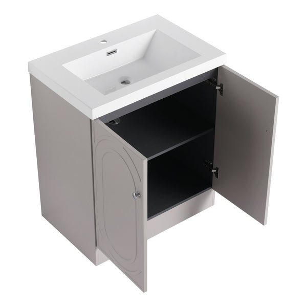 English Elm 30" Freestanding 30" Freestanding Bathroom Vanity with White Resin Sink, Soft-Close Doors, 3 Handles, Adjustable Shelf, Eco Plywood Finish W999S00335