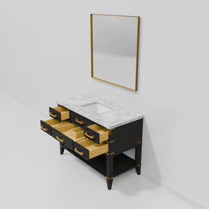 English Elm Black Oak Single Bath Vanity Set With Carrara Marble Top & Coordinating 46" Mirror For Elegance B2731S02134
