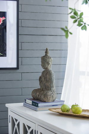 English Elm 13x6.5x17" Polyresin Buddha — Earthy Cream Finish, Weathered Carved-Wood Look for Calm Décor, Shelf Accent W2078P360880
