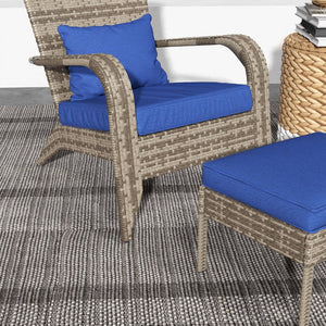 English Elm Outsunny Adirondack Chair & Ottoman Set - High-Back Wicker Outdoor Lounge With Cushions, Dark Blue W2225P174016-GIGA