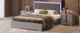 English Elm Queen Size Upholstered Bed With Led Lights,Modern Platform Bed With Velvet Headboard,Grey