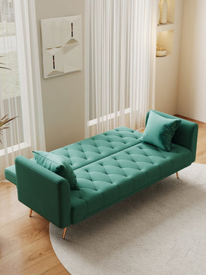 English Elm 71 Convertible Loveseat Sofa Bed Velvet Upholstered 2-Seater with Golden Legs, Retro Chic, 600lb Capacity Green W165880949