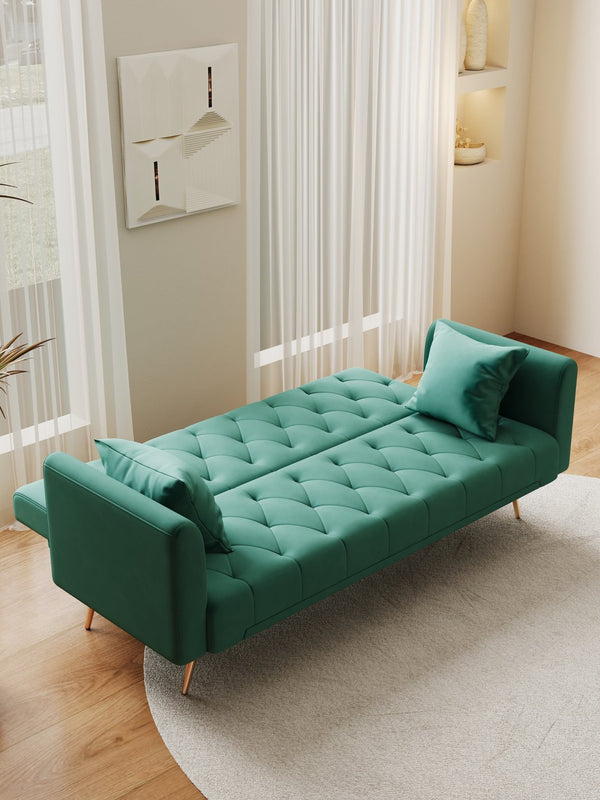 English Elm 71 Convertible Loveseat Sofa Bed Velvet Upholstered 2-Seater with Golden Legs, Retro Chic, 600lb Capacity Green W165880949