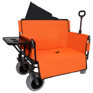 English Elm 3-in-1 Folding Wagon with Bench Seat Tabletop and All-terrain Beach Tires for Camping Orange W2932P320637