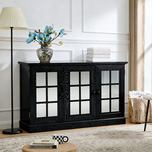 English Elm 45" Mirrored Acrylic Door Sideboard Mdf Buffet Cabinet with Adjustable Shelves Black W2899P372750