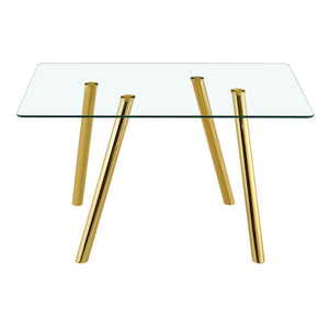 English Elm 51-inch Tempered Glass Rectangular Dining Table Electroplated Metal Base Open Plan Gold W3875S00003