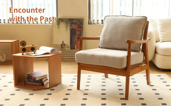 English Elm Cute Fabric Armchair Solid Wood Frame Compact Upholstered Seat for Bedroom or Apartment Grey W2105P420766