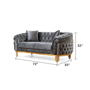 English Elm VANESSA Glam 2PC Sofa & Loveseat Set in Gray Velvet with Gold-Plated Legs, Button-Tufted Luxury Finish B009S01940