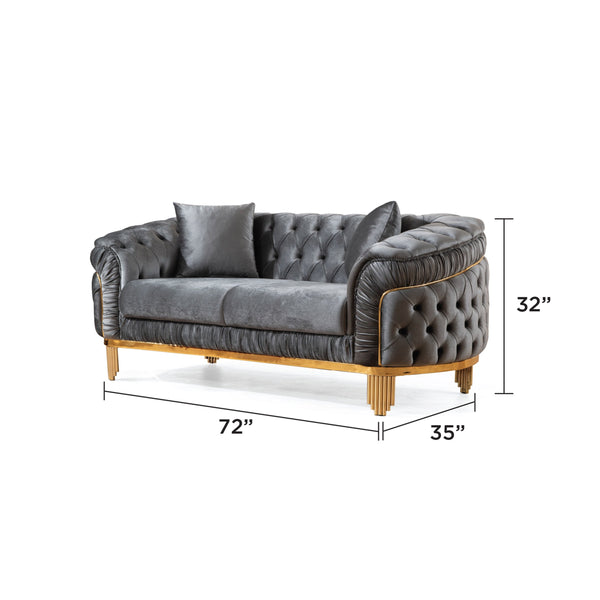 English Elm VANESSA Glam 2PC Sofa & Loveseat Set in Gray Velvet with Gold-Plated Legs, Button-Tufted Luxury Finish B009S01940