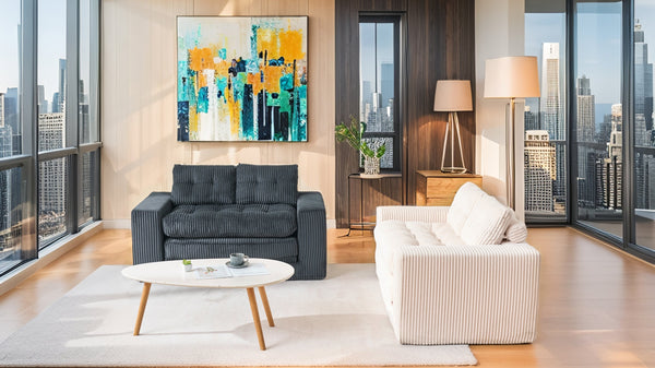 English Elm Loveseat Sofa Bed - Memory Foam Comfort, Space-Saving Design, No Assembly Required, Stylish Corduroy Fabric W2959P379140