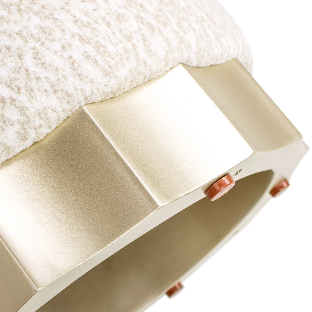 English Elm Jennifer Taylor Home - Hampton 18" Round Upholstered Ottoman – Speckled Egg Beige Chenille, Scalloped Silvery Taupe Base, Cozy Accent Seat B2719P245958