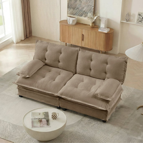 English Elm 77 Inch Chenille Cloud Loveseat Modular Deep Seat Sofa for Living Room or Apartment Light Coffee W714S01691