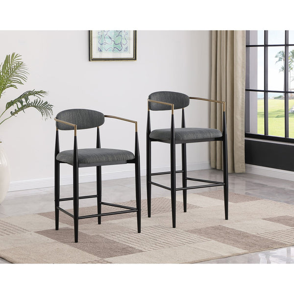English Elm Renfroe Mid-Century Upholstered Counter Stool Set of 2 with Padded Seat, Open Back & Footrest DARK GREY B062P299973