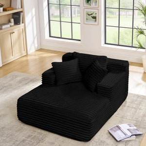 English Elm Living Compressed Chaise Lounge Foam Sofa Bed with Plush Corduroy Upholstery, Deep Seat Cloud Comfort Black W1413P298040