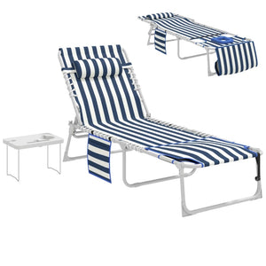 English Elm Folding Outdoor Chaise Lounge with Face Hole Side Table and Five Position Recline T3971P481180