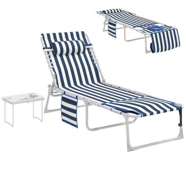English Elm Folding Outdoor Chaise Lounge with Face Hole Side Table and Five Position Recline T3971P481180