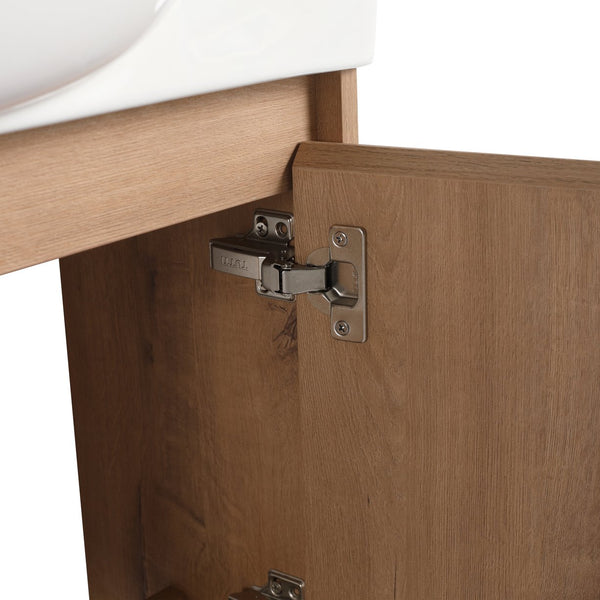 English Elm 26'' Wall-Mounted Bathroom Vanity with Glossy White Ceramic Sink, Soft-Close Door & Waterproof Finish Imitative Oak W999P310752