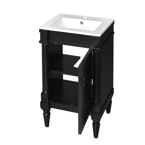 English Elm 18-Inch Modern Bathroom Vanity with Sink Compact Retro Design Durable MDF & Solid Wood Legs Storage-Friendly Black N710P257401B
