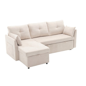 English Elm Sofa Sofa L-Shaped Sectional In Beige Corduroy - Luxurious Comfort, Sleeper, Storage & Easy Assembly! W1568P165480-GIGA